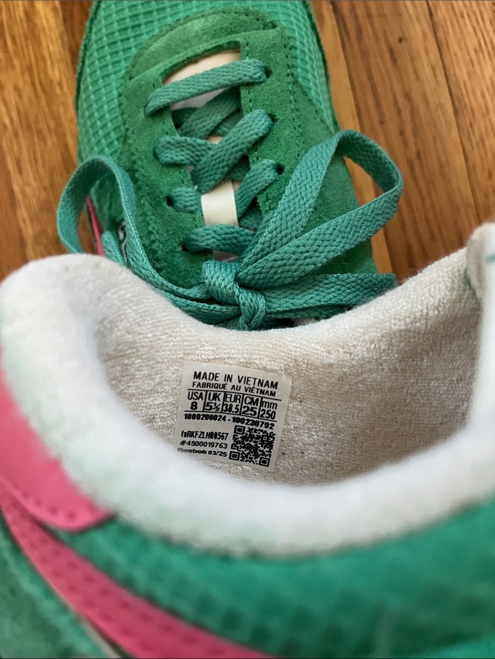 Reebok Classics AZ Green Lace-Up Sneakers with Pink Accents - Picture 8 of 9